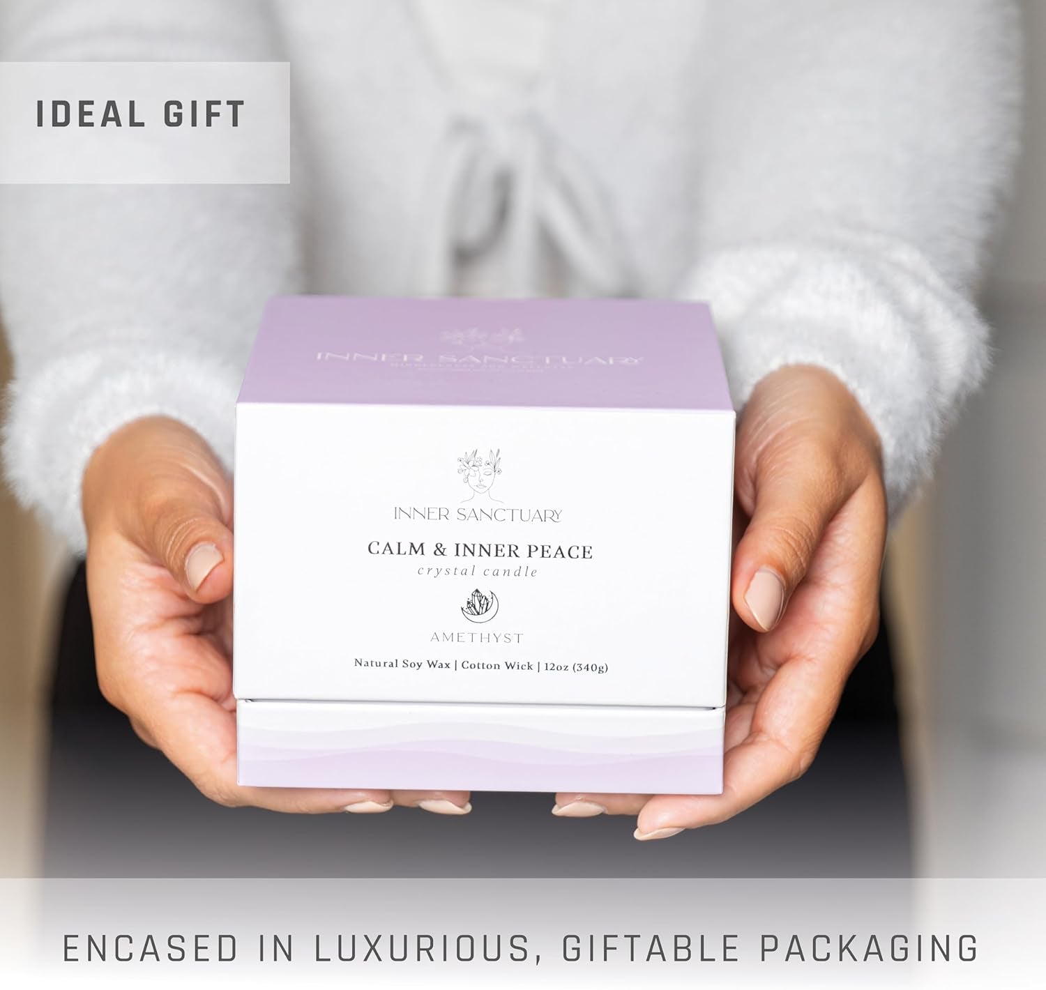 Healing Crystal Candle with Real Amethyst Crystals inside - 12Oz Soy Wax | Aromatherapy Candle | Spiritual Gifts for Woman | Meditation Gifts