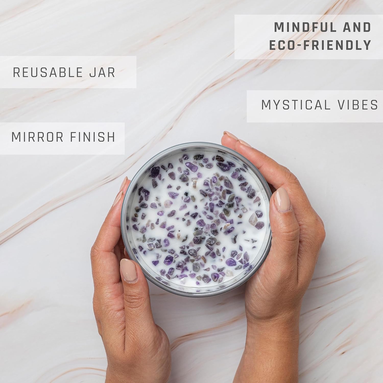 Healing Crystal Candle with Real Amethyst Crystals inside - 12Oz Soy Wax | Aromatherapy Candle | Spiritual Gifts for Woman | Meditation Gifts