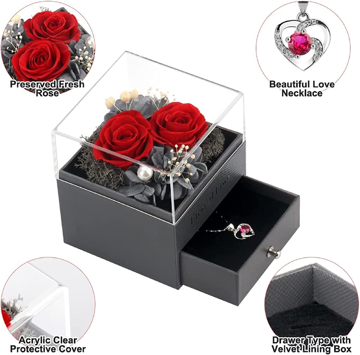 Preserved Rose Heart Necklace