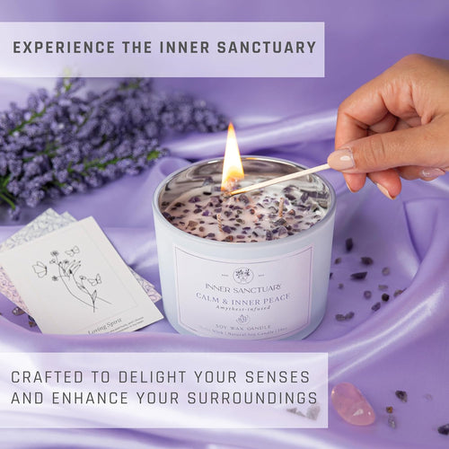 Healing Crystal Candle with Real Amethyst Crystals inside - 12Oz Soy Wax | Aromatherapy Candle | Spiritual Gifts for Woman | Meditation Gifts