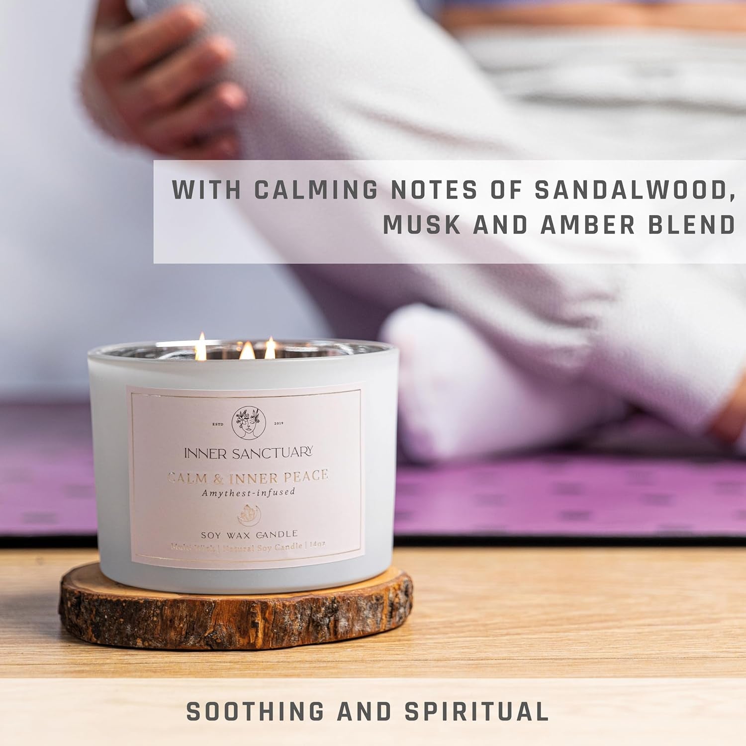 Healing Crystal Candle with Real Amethyst Crystals inside - 12Oz Soy Wax | Aromatherapy Candle | Spiritual Gifts for Woman | Meditation Gifts